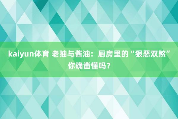 kaiyun体育 老抽与酱油：厨房里的“狠恶双煞”你确凿懂吗？